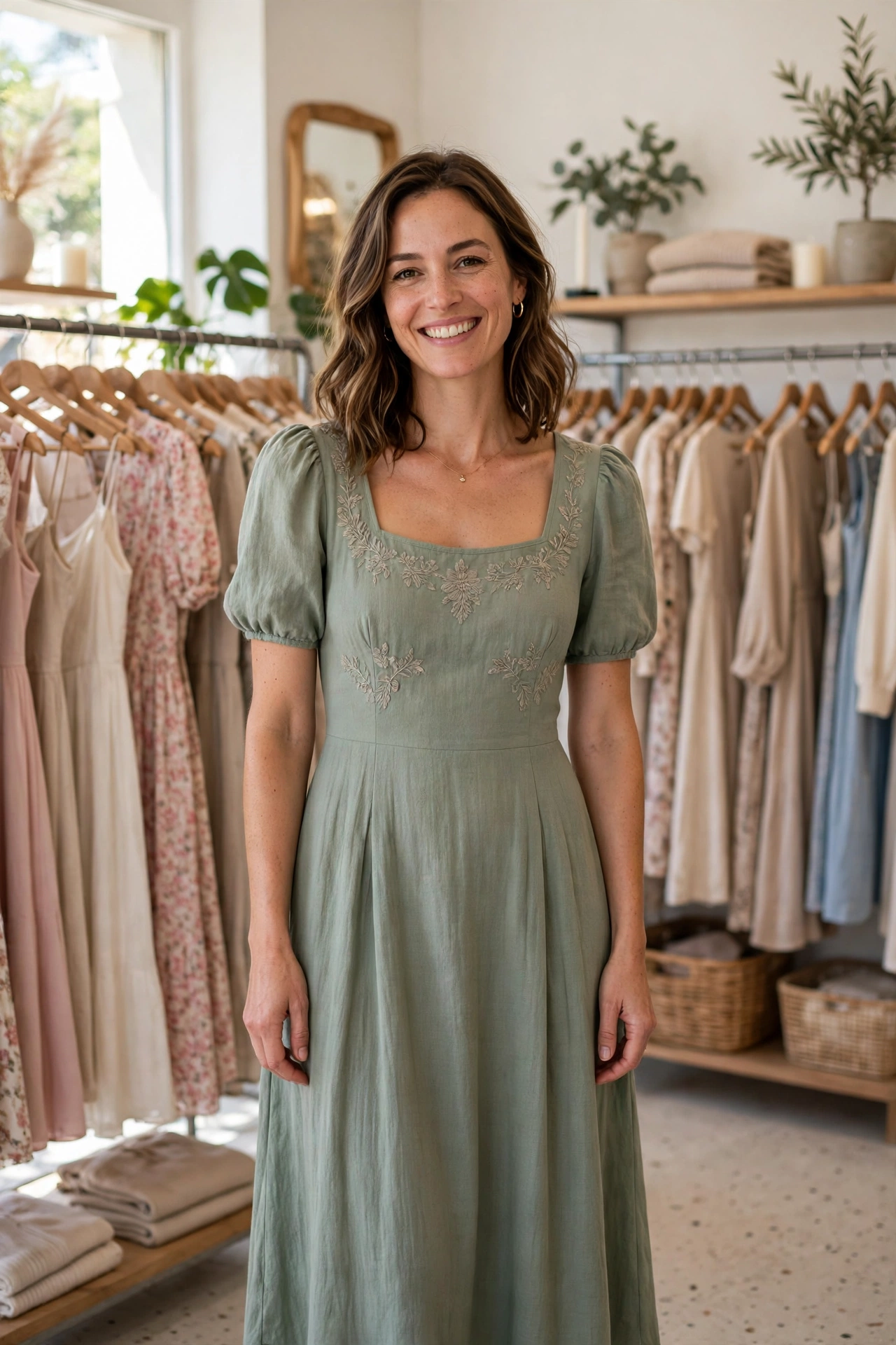 Business casual dresses for women in a boutique