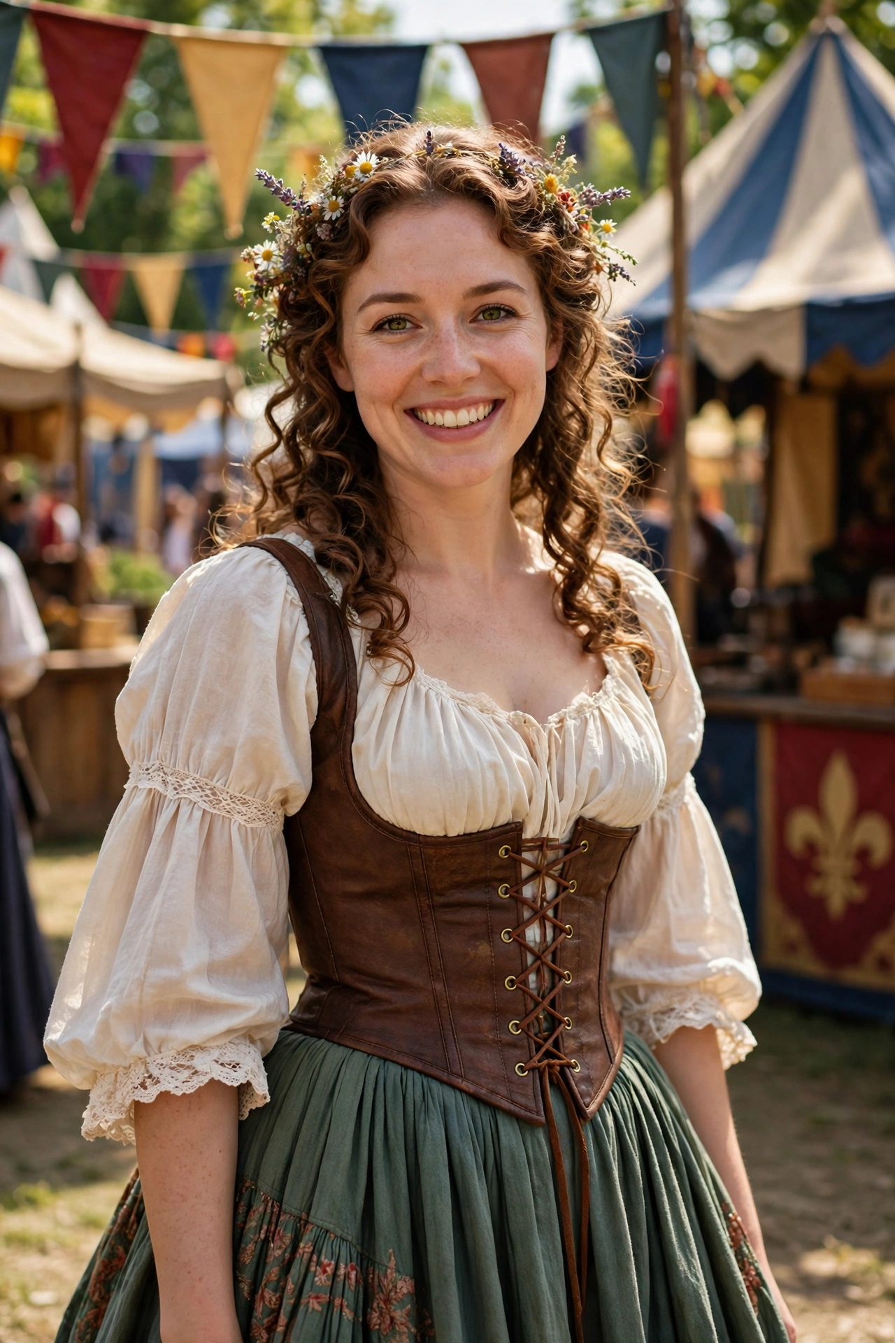 magical ren faire outfits woman in flowing skirt and corset at renaissance festival