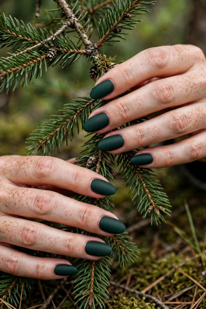 deep evergreen green christmas nail ideas with matte finish