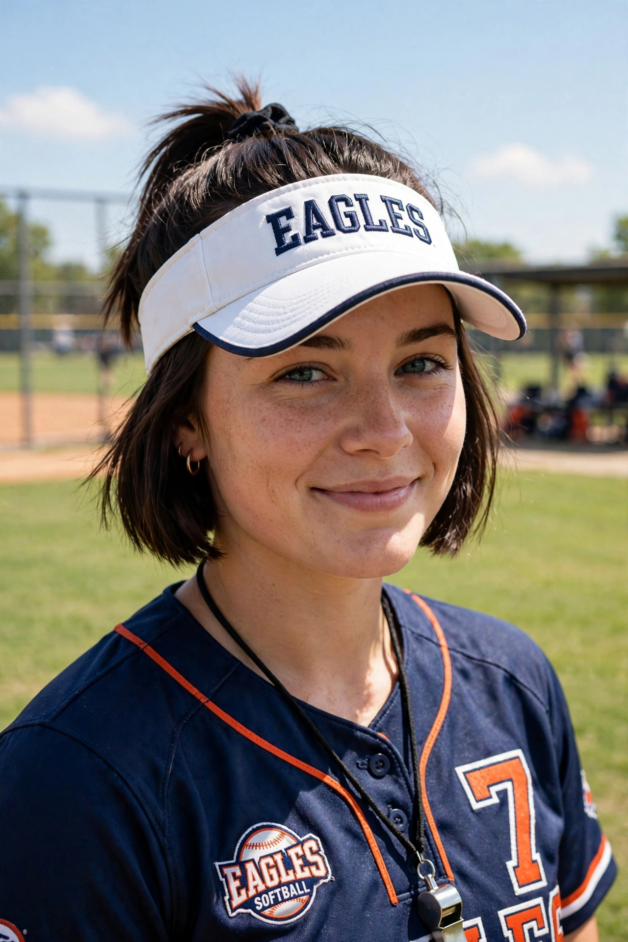 half up ponytail softball hairstyle for short hair