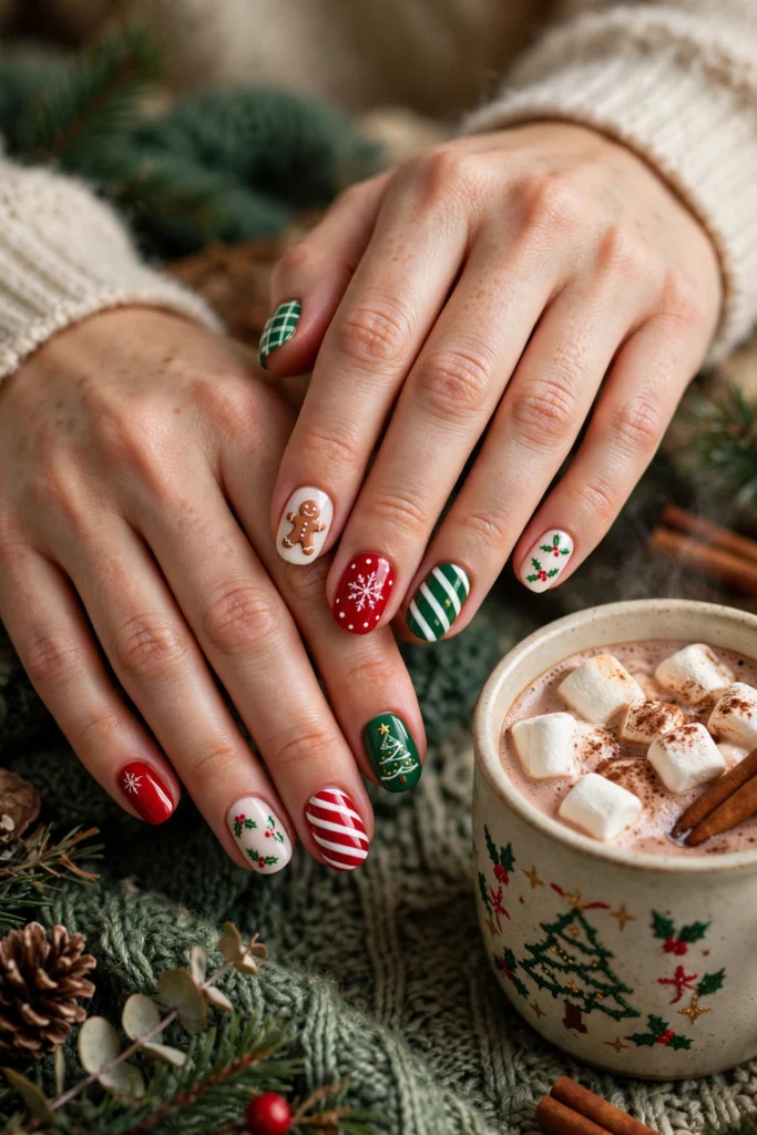 cute playful christmas nail ideas with holiday nail art