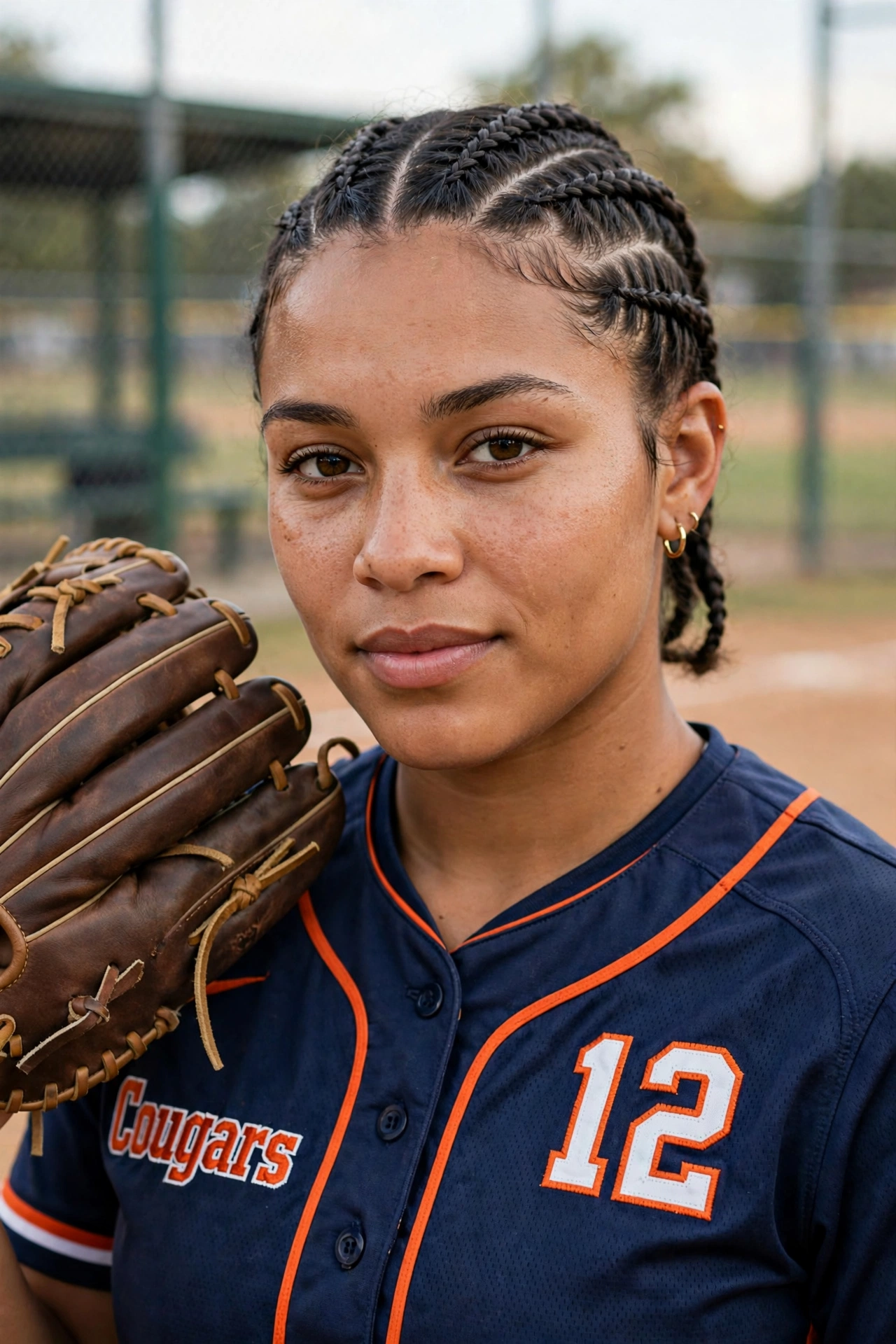 braided softball hairstyles for short hair player in uniform