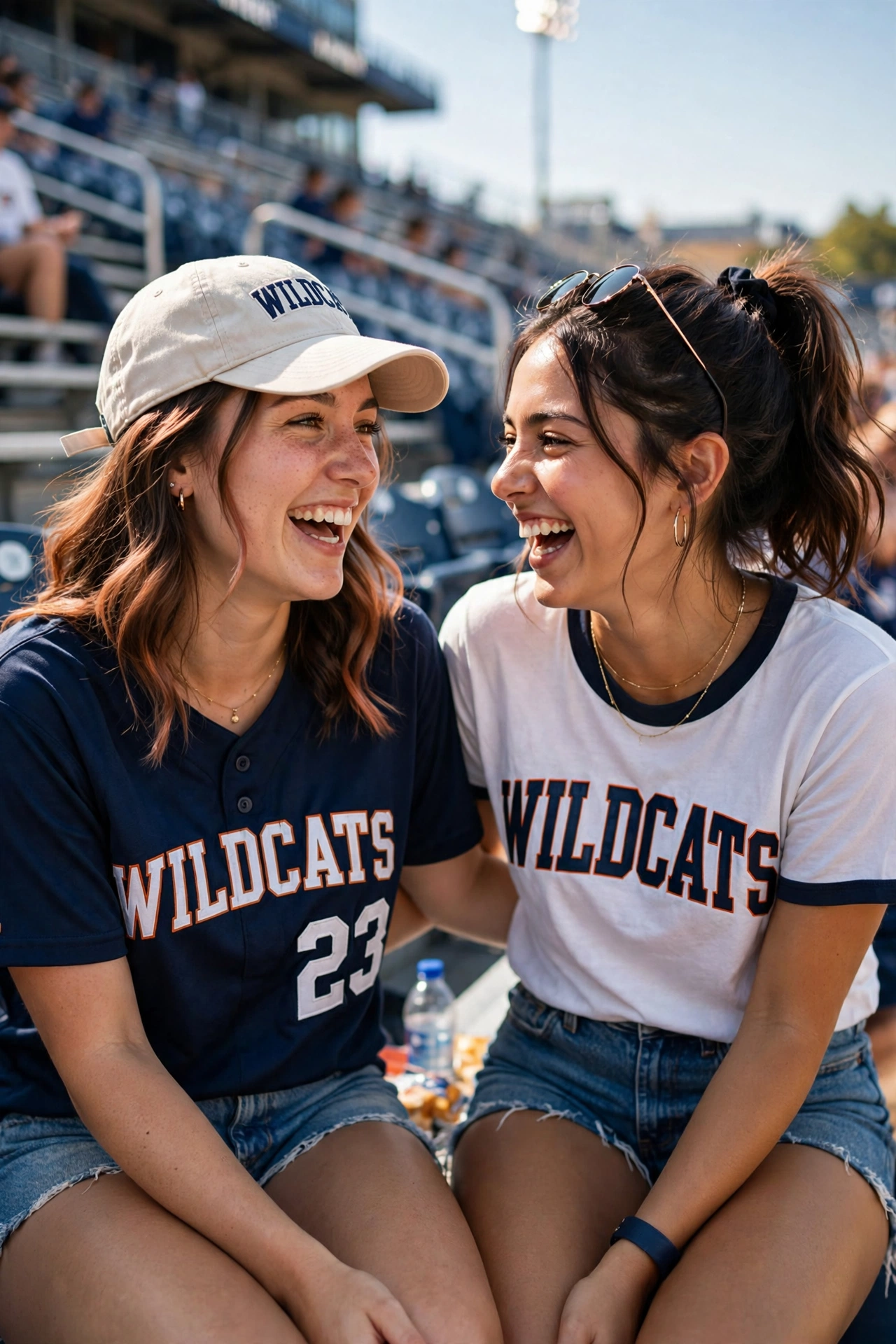 cute and casual college baseball game outfits with denim shorts and team shirts