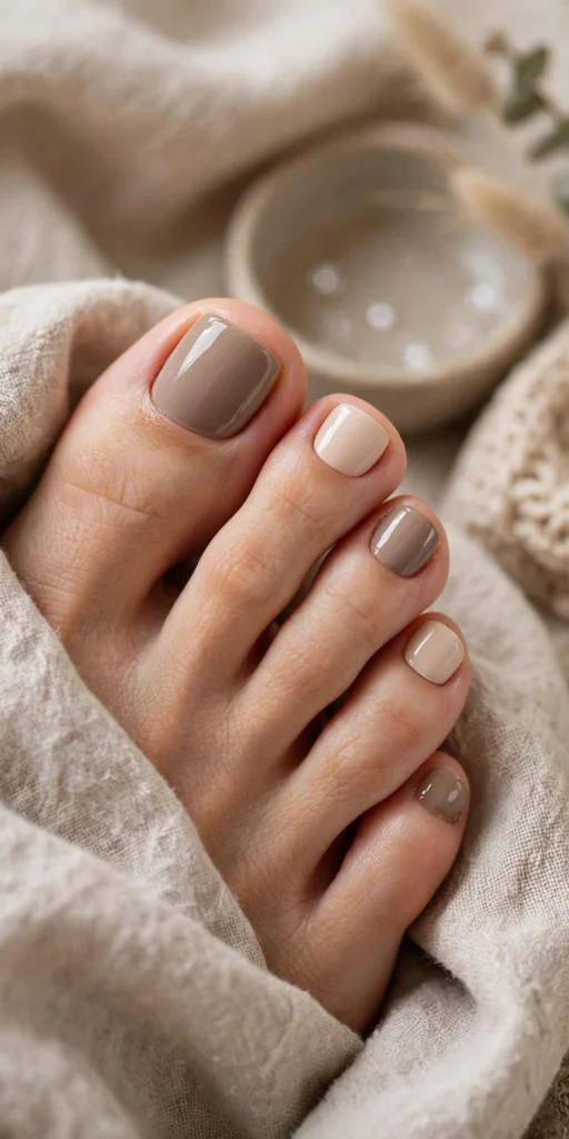 creamy taupe latte thanksgiving toe nails soft neutral pedicure