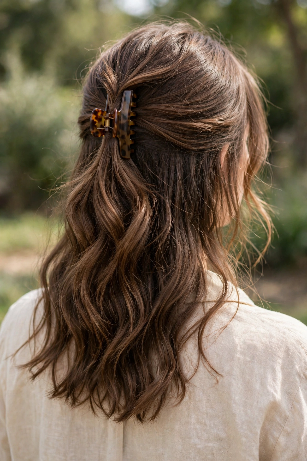 waterfall braid for wavy hair with loose waves falling through the braid