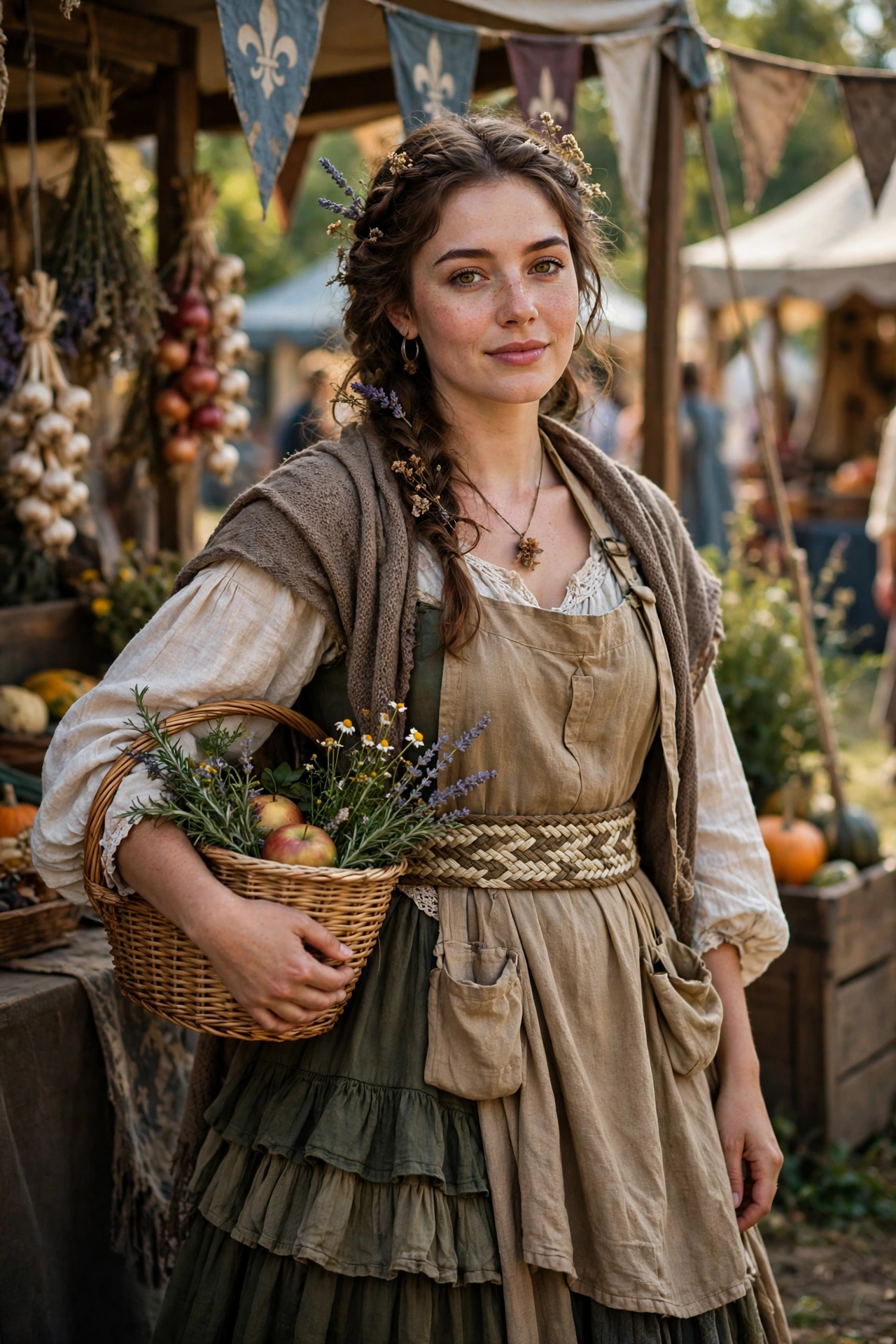 earthy cottagecore ren faire outfit woven belt layered skirt