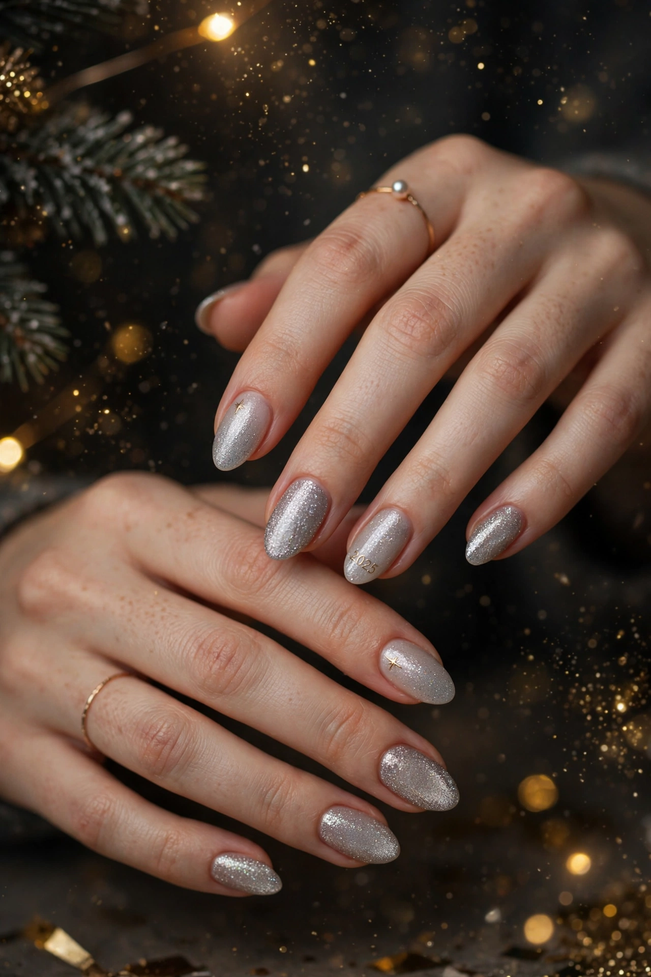 new year nails with soft sparkle for january