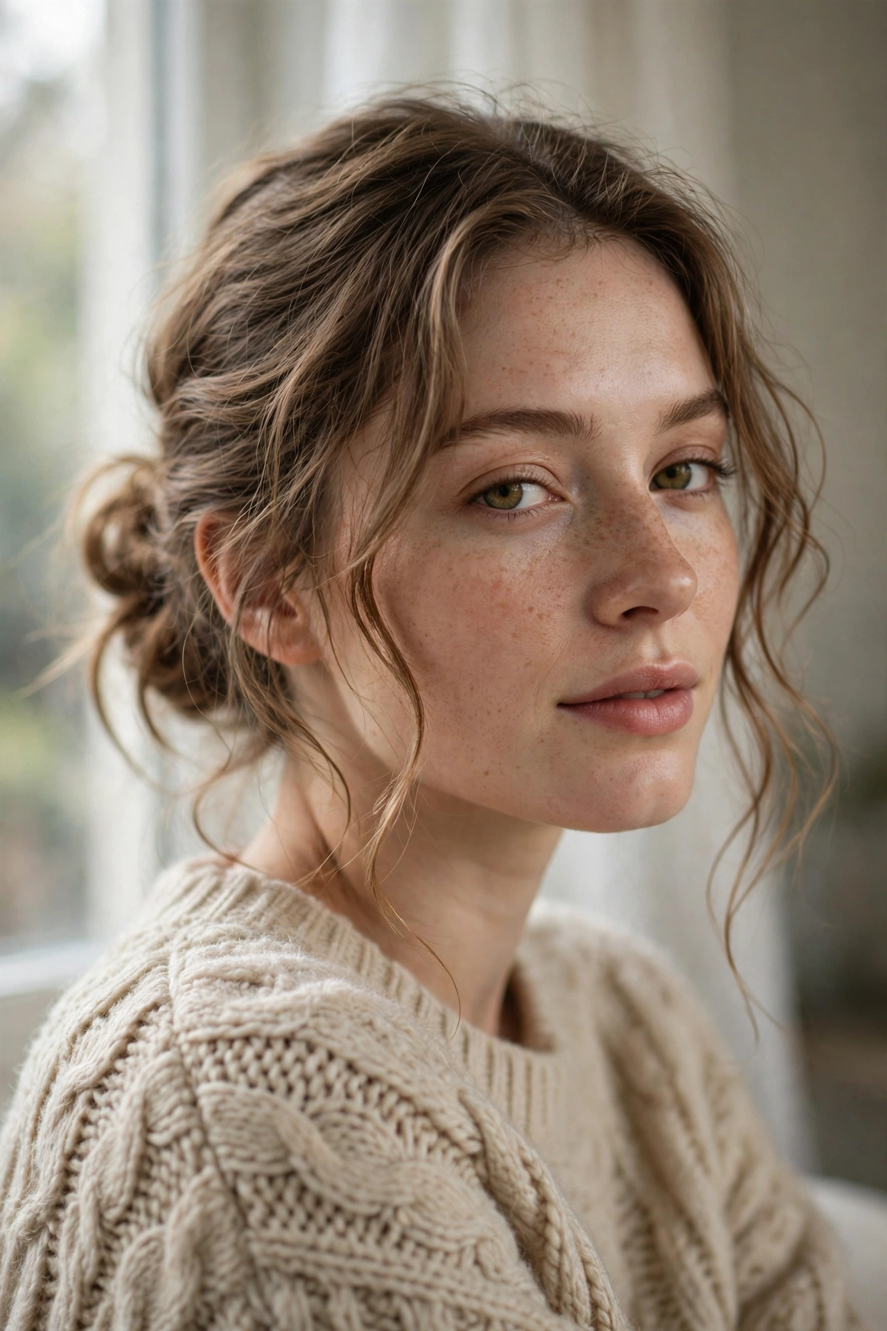 low messy bun for wavy hair with face framing waves