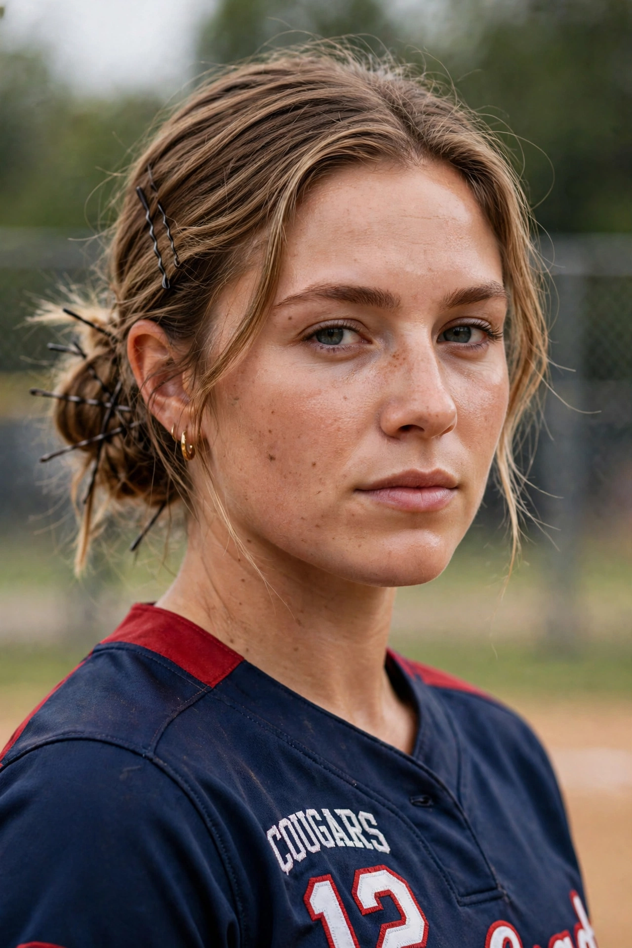 low bun softball hairstyle for short hair with pins