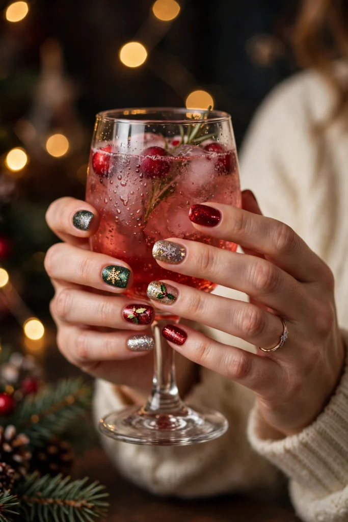 sparkly glitter christmas nail ideas for holiday parties