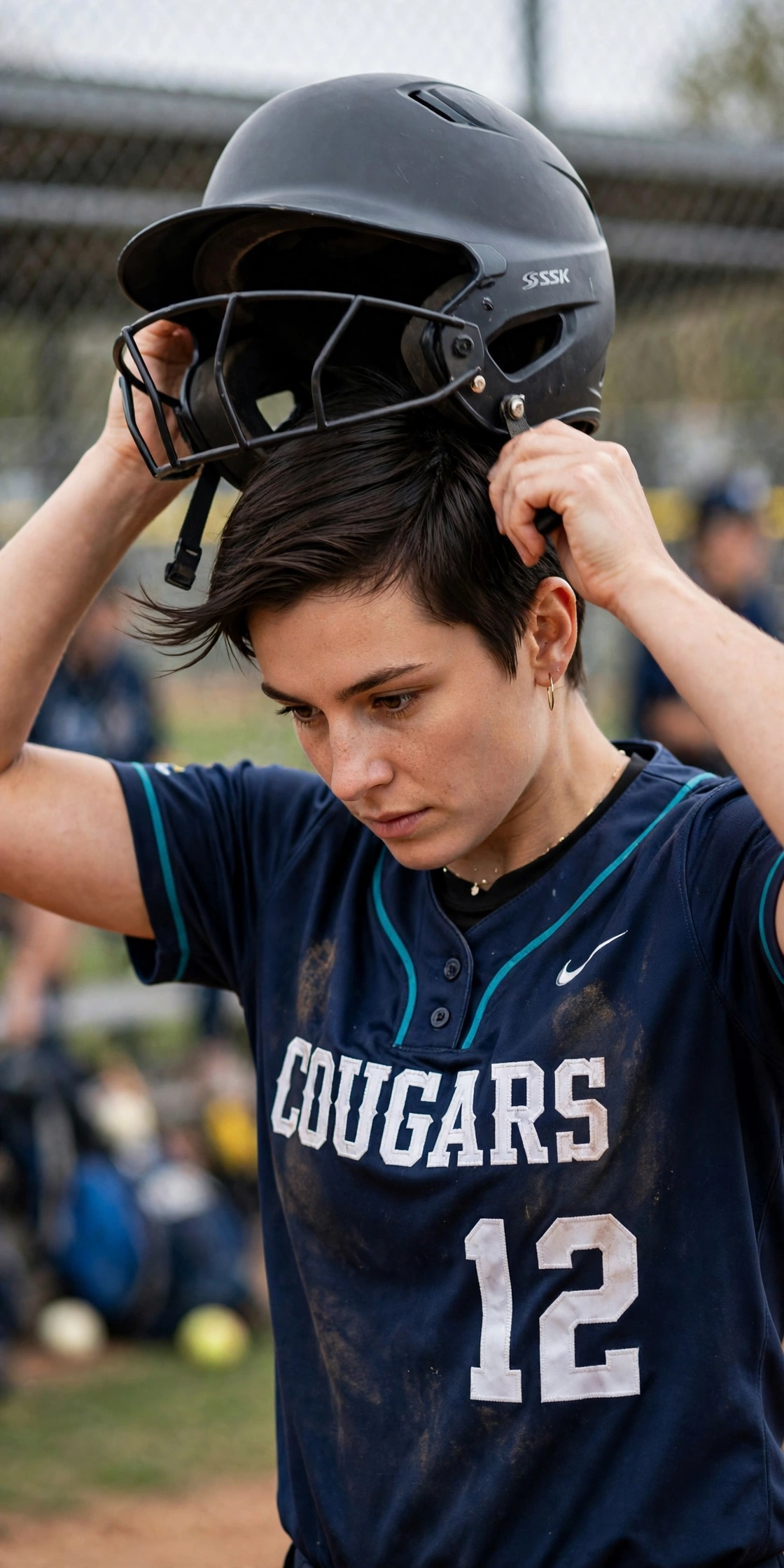 short softball hairstyle that fits under a batting helmet
