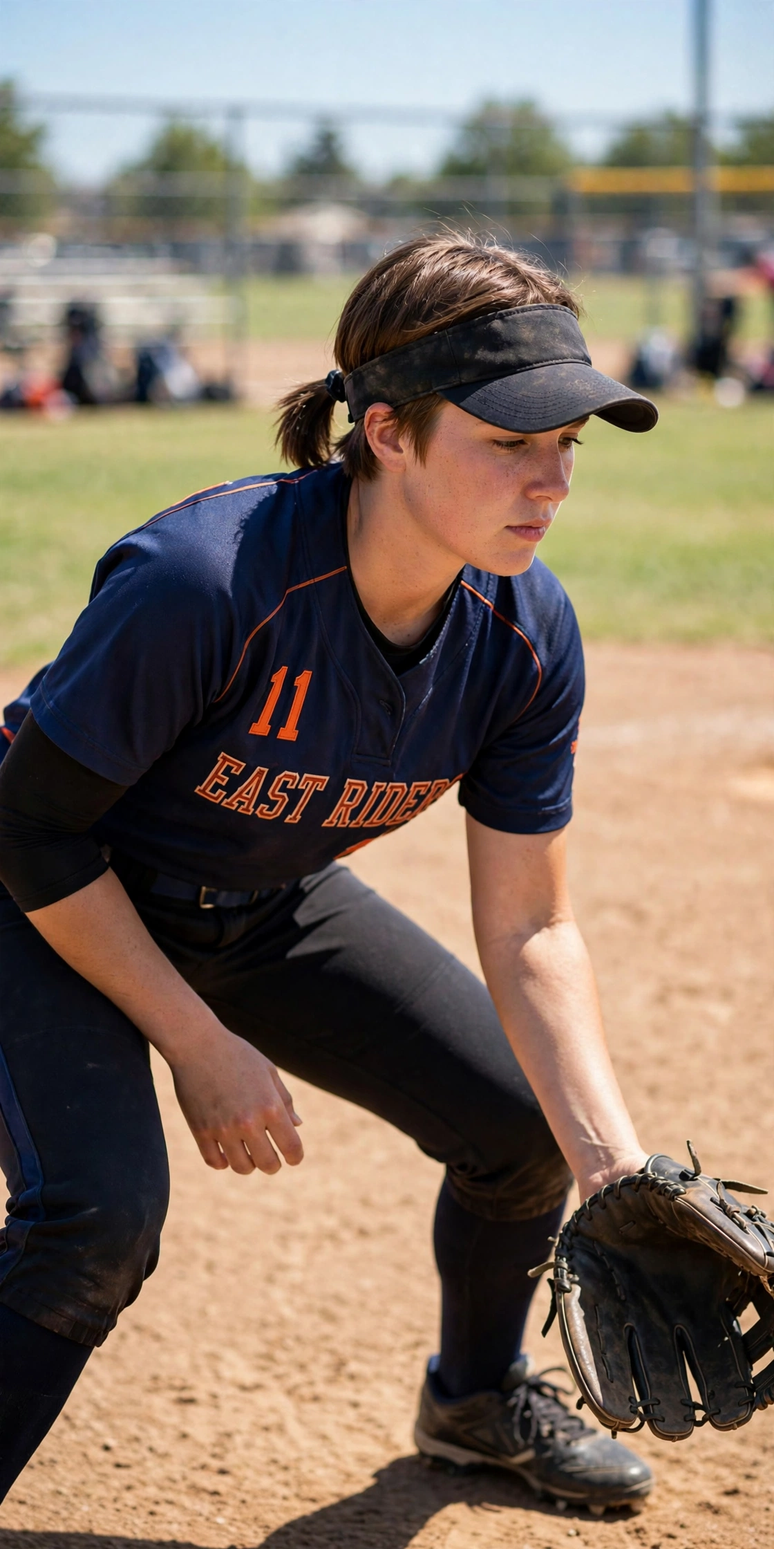 visor friendly softball hairstyle for short hair in the field