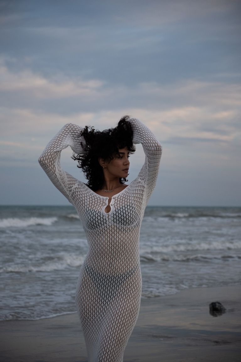 White crochet maxi dress, one of the most timeless crochet dress ideas for the beach